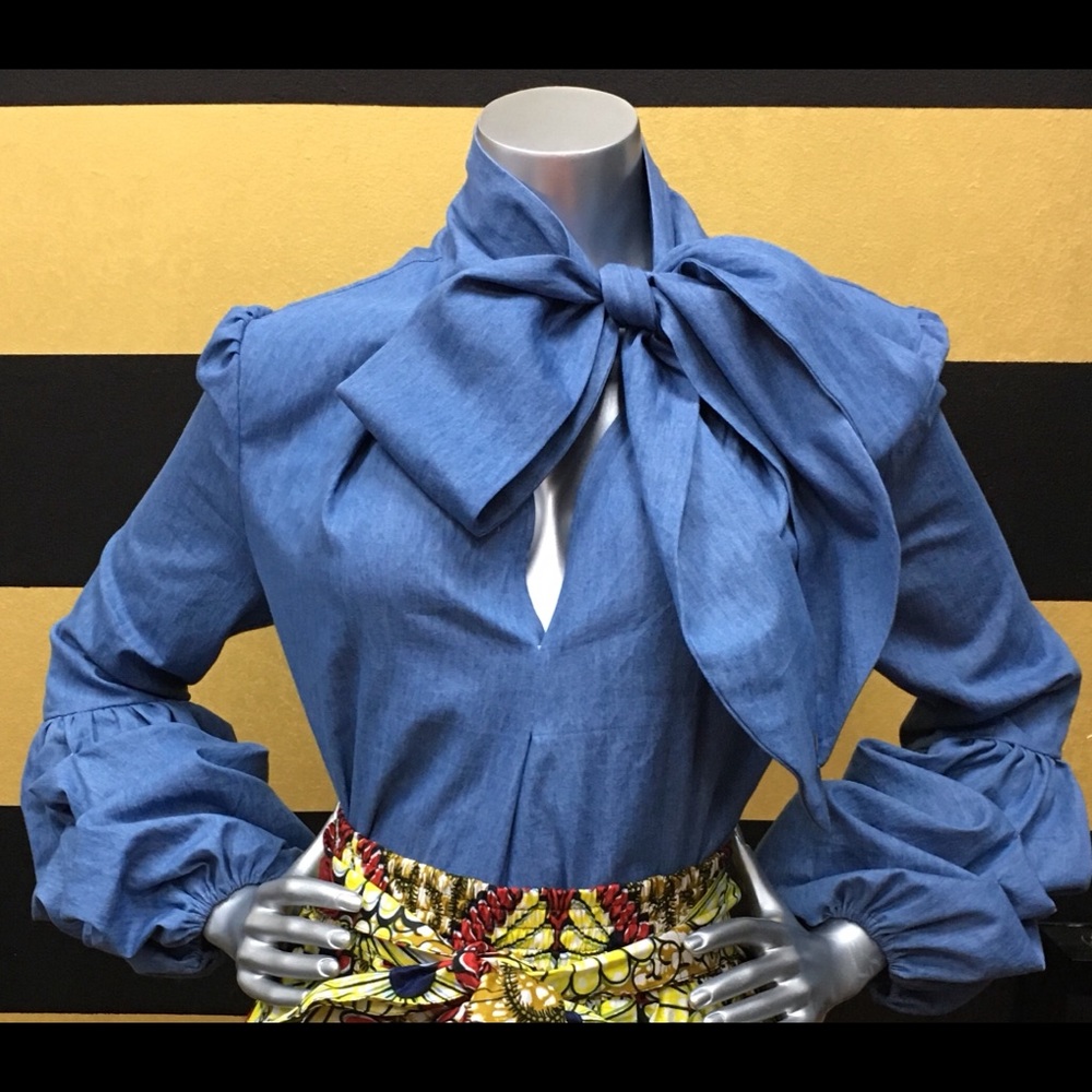 4oz Denim Bow Blouse